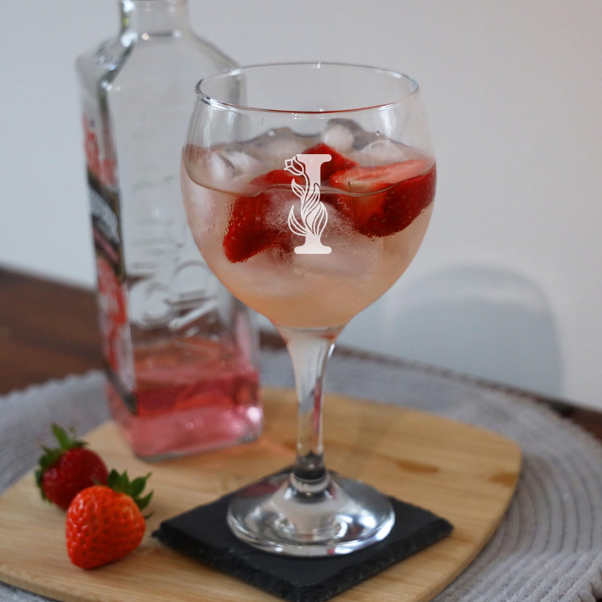 I Monogram Initial Etched Gin Goblet Glass, Engraved Gift